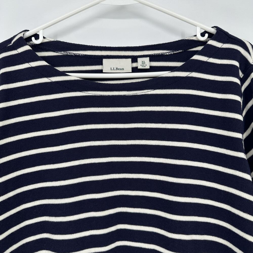 L.L.Bean Shirt Womens XL Blue White Stripe Boat Neck 3/4 Sleeve Cotton Top - Picture 3 of 9